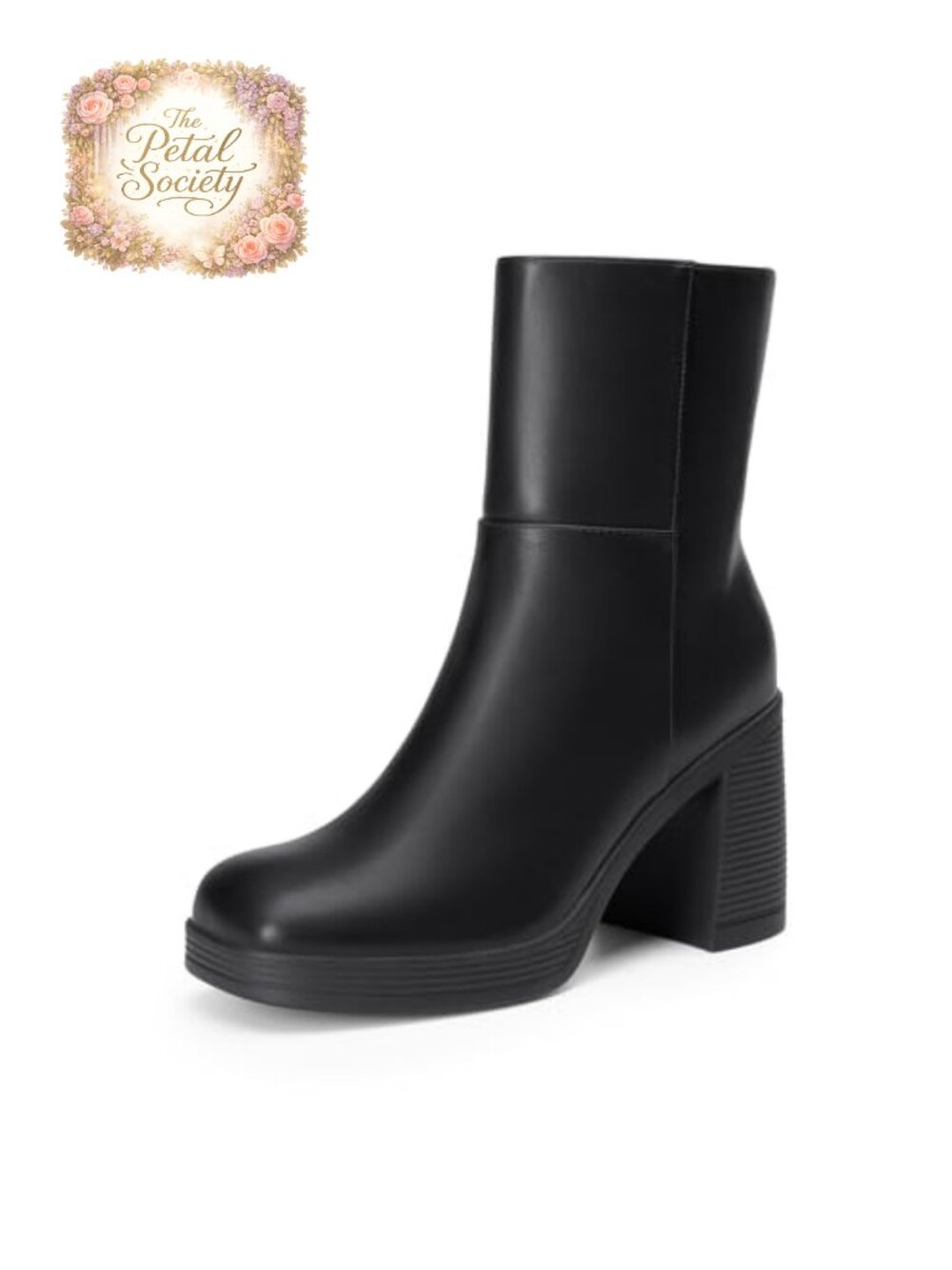 Square Toe Platform Ankle Booties Faux Leather Chunky Heel